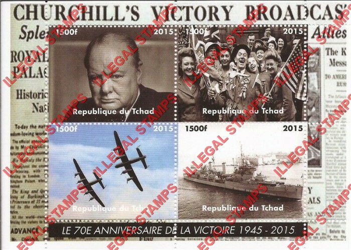 Chad 2015 Churchill Illegal Stamps in Souvenir Sheet of 4
