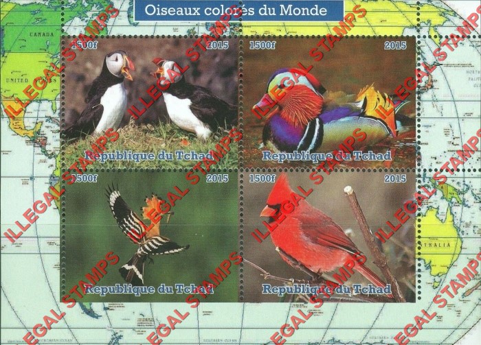 Chad 2015 Colorful Birds Illegal Stamps in Souvenir Sheet of 4