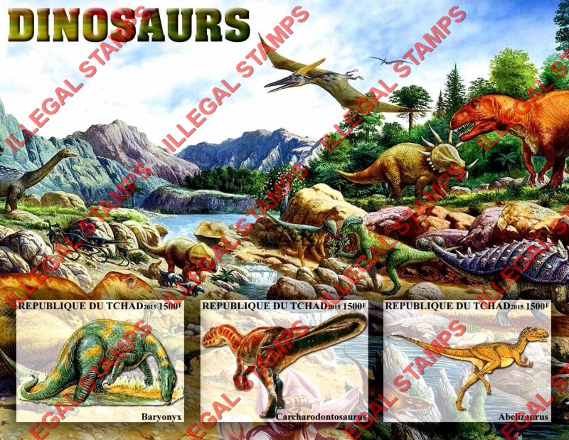 Chad 2015 Dinosaurs Illegal Stamps in Souvenir Sheet of 3