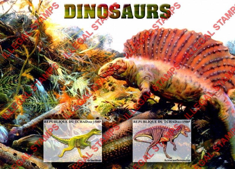 Chad 2015 Dinosaurs Illegal Stamps in Souvenir Sheet of 2