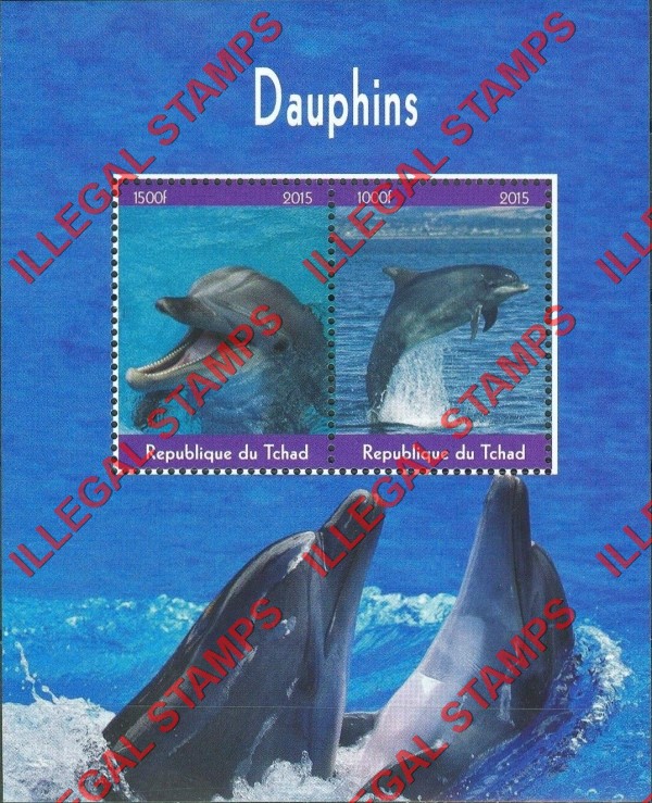 Chad 2015 Dolphins Illegal Stamps in Souvenir Sheet of 2