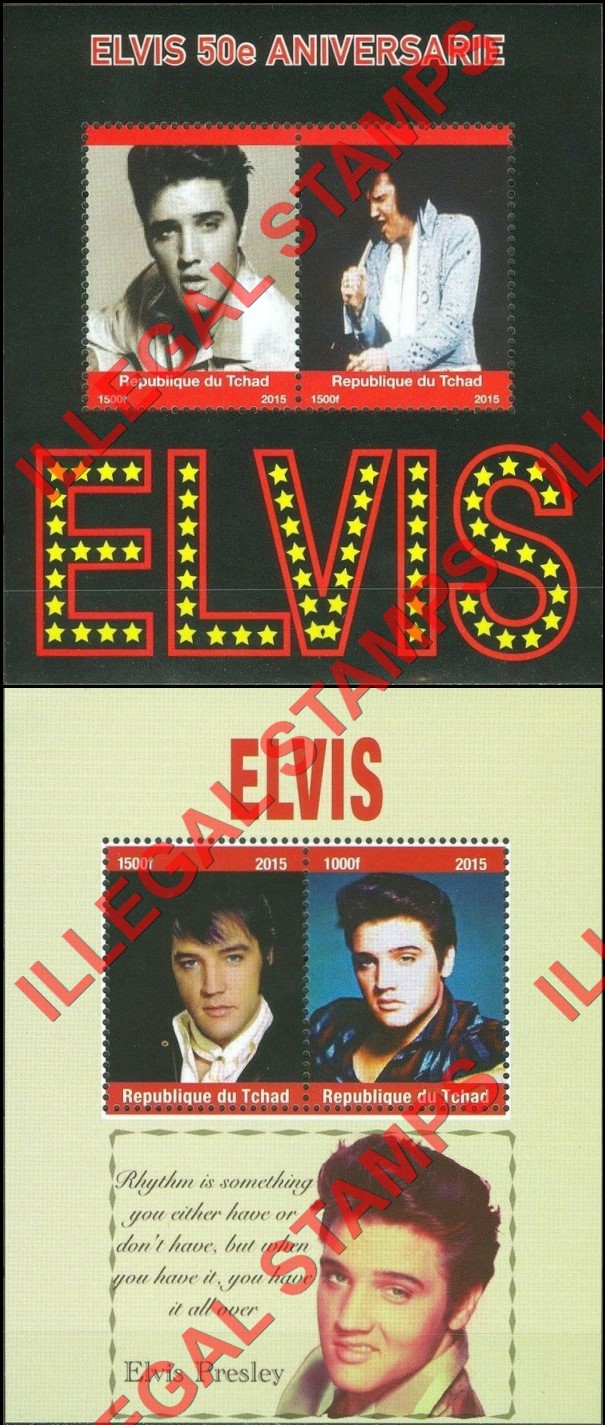 Chad 2015 Elvis Presley Illegal Stamps in Souvenir Sheets of 2