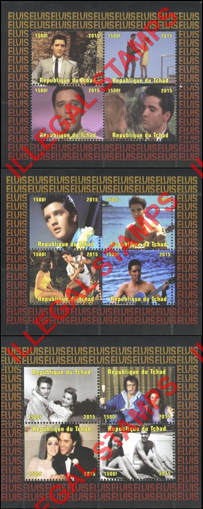 Chad 2015 Elvis Presley Illegal Stamps in Souvenir Sheets of 4 (Part 2)