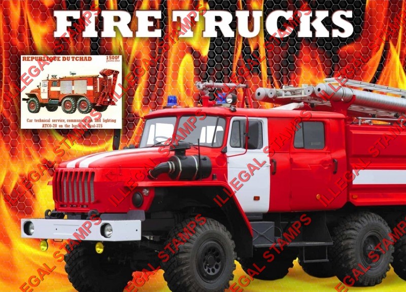 Chad 2015 Fire Trucks Illegal Stamps in Souvenir Sheet of 1