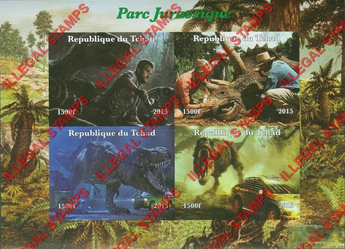 Chad 2015 Jurassic Park Illegal Stamps in Souvenir Sheet of 4