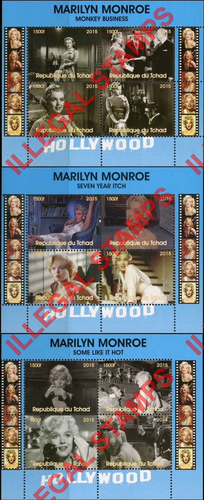 Chad 2015 Marilyn Monroe Illegal Stamps in Souvenir Sheets of 4 (Part 2)