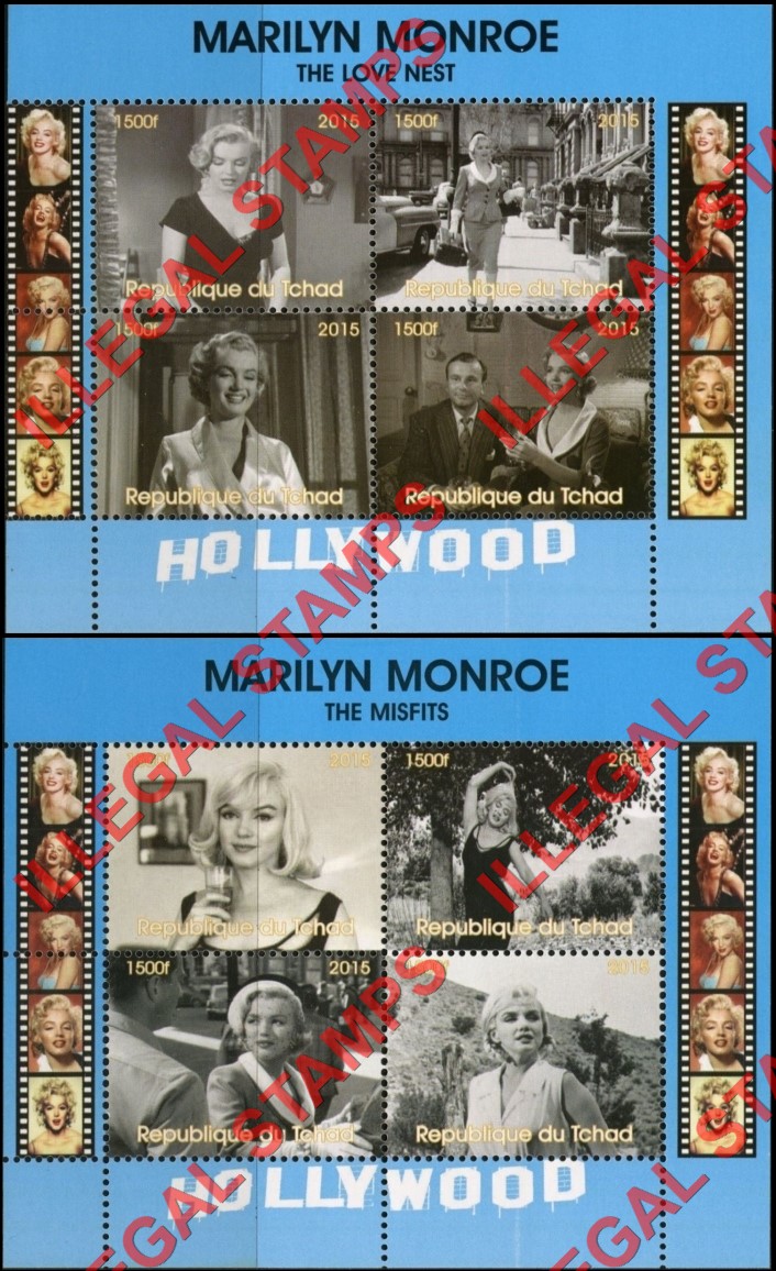 Chad 2015 Marilyn Monroe Illegal Stamps in Souvenir Sheets of 4 (Part 3)
