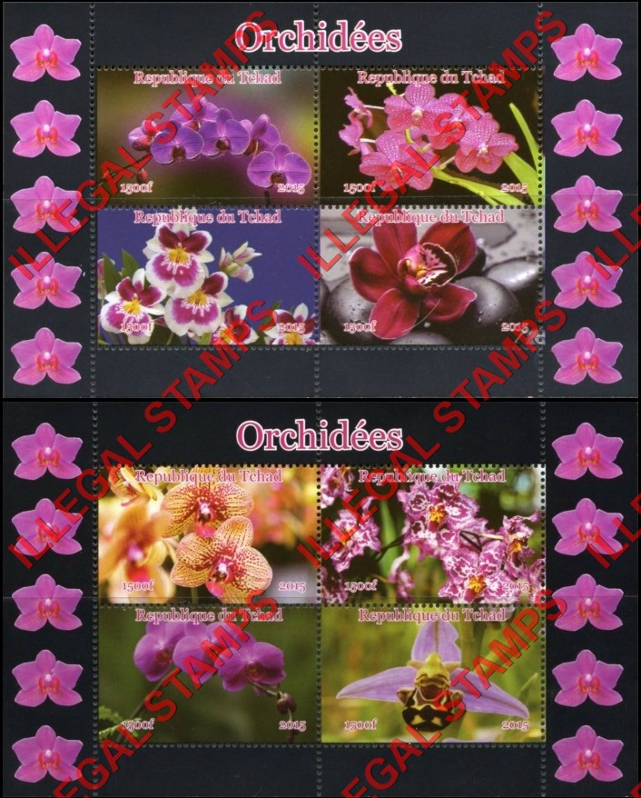 Chad 2015 Orchids Illegal Stamps in Souvenir Sheets of 4