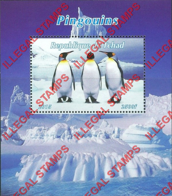 Chad 2015 Penguins Illegal Stamps in Souvenir Sheet of 1