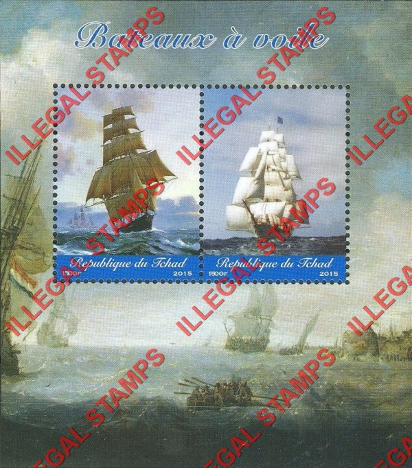 Chad 2015 Sailing Ships Illegal Stamps in Souvenir Sheet of 2