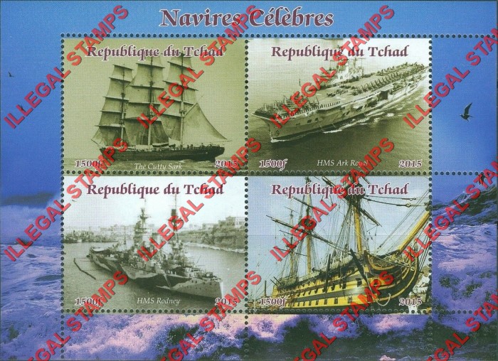 Chad 2015 Famous Ships Illegal Stamps in Souvenir Sheet of 4