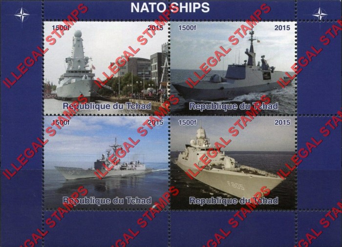 Chad 2015 NATO Ships Illegal Stamps in Souvenir Sheet of 4