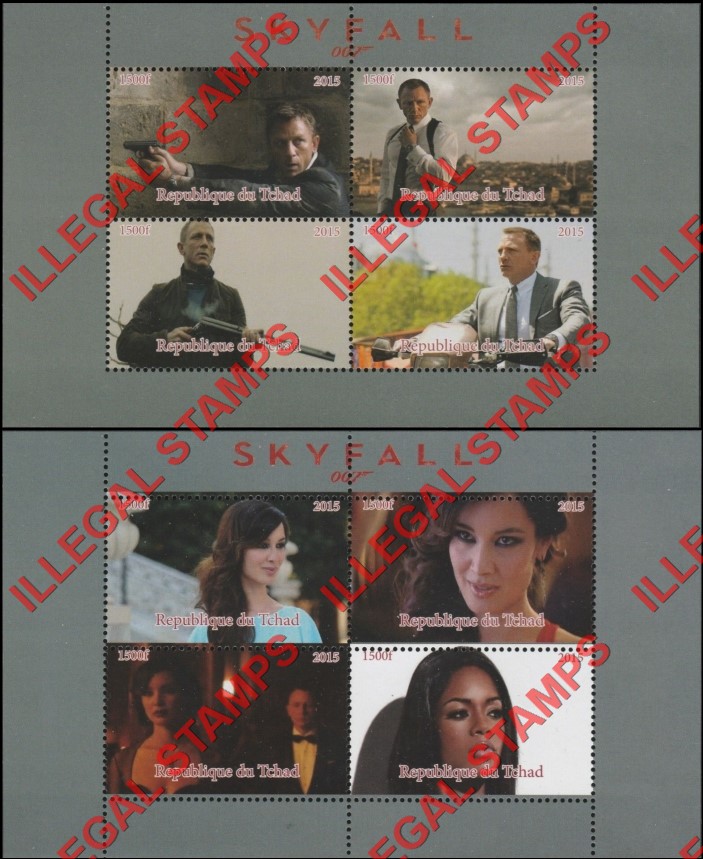 Chad 2015 Skyfall James Bond Illegal Stamps in Souvenir Sheets of 4 (Part 2)
