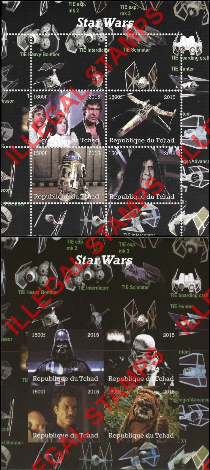Chad 2015 Star Wars Illegal Stamps in Souvenir Sheets of 6