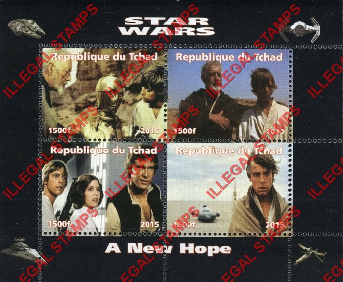 Chad 2015 Star Wars A New Hope Illegal Stamps in Souvenir Sheet of 4