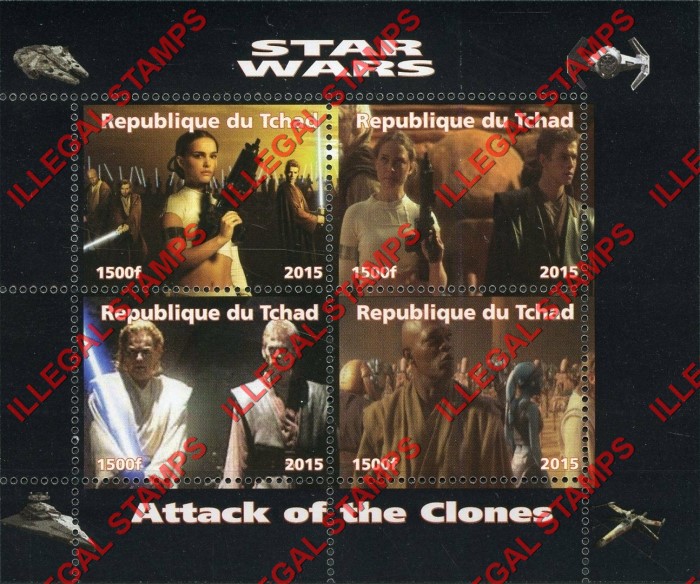 Chad 2015 Star Wars Attack of the Clones Illegal Stamps in Souvenir Sheet of 4