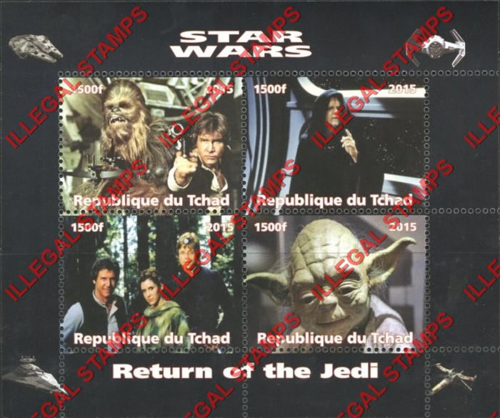Chad 2015 Star Wars Return of the Jedi Illegal Stamps in Souvenir Sheet of 4