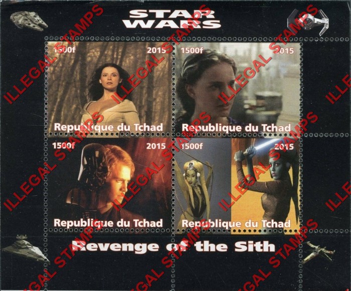 Chad 2015 Star Wars Revenge of the Sith Illegal Stamps in Souvenir Sheet of 4