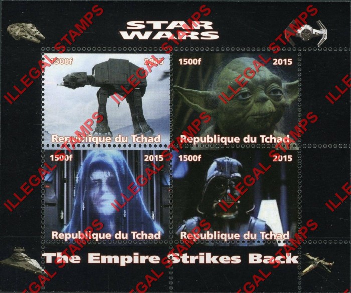 Chad 2015 Star Wars The Empire Strikes Back Illegal Stamps in Souvenir Sheet of 4