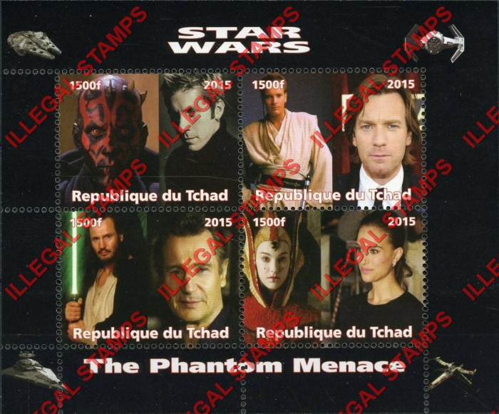 Chad 2015 Star Wars The Phantom Menace Illegal Stamps in Souvenir Sheet of 4