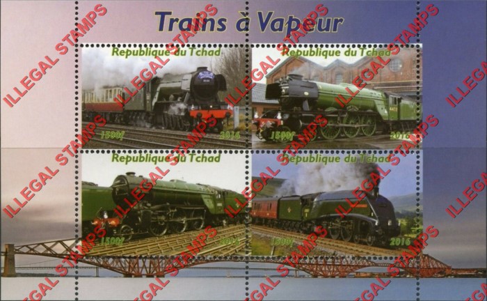 Chad 2015 Steam Trains Illegal Stamps in Souvenir Sheet of 4