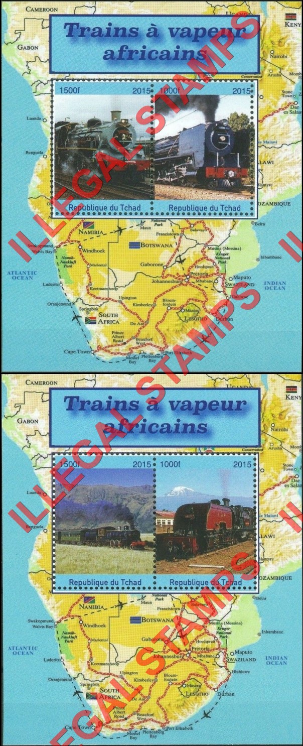Chad 2015 Steam Trains of Africa Illegal Stamps in Souvenir Sheets of 2