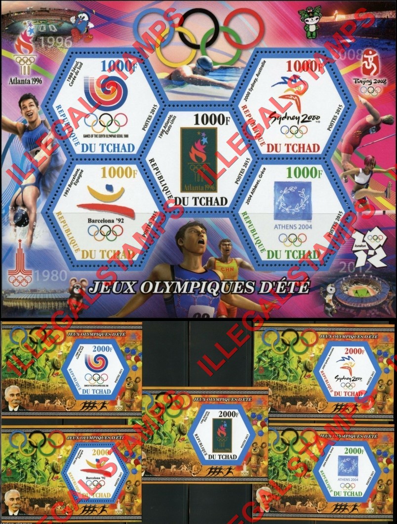 Chad 2015 Summer Olympics Illegal Stamps in Souvenir Sheet of 5 and Souvenir Sheets of 1 (Part 3)