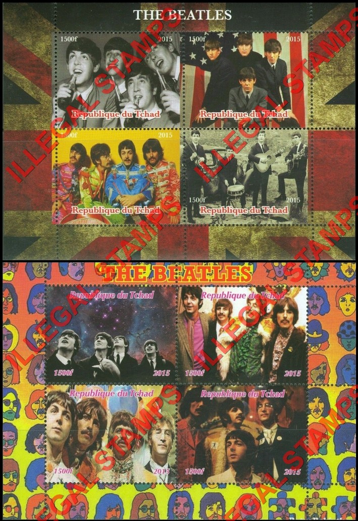 Chad 2015 The Beatles Illegal Stamps in Souvenir Sheets of 4