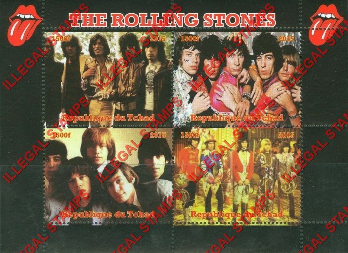 Chad 2015 The Rolling Stones Illegal Stamps in Souvenir Sheet of 4