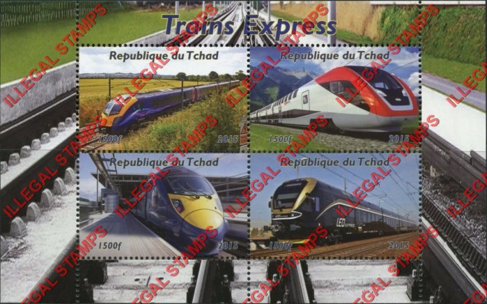 Chad 2015 High Speed Trains Illegal Stamps in Souvenir Sheet of 4