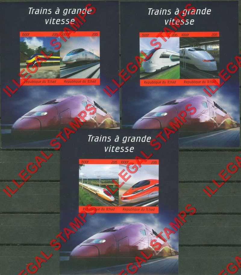 Chad 2015 High Speed Trains Illegal Stamps in Souvenir Sheets of 2