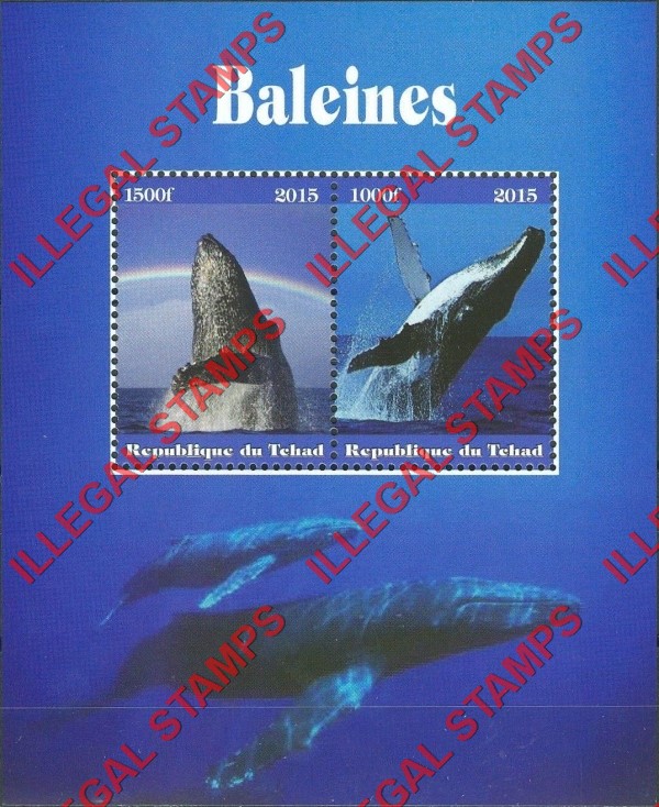 Chad 2015 Whales Illegal Stamps in Souvenir Sheet of 2