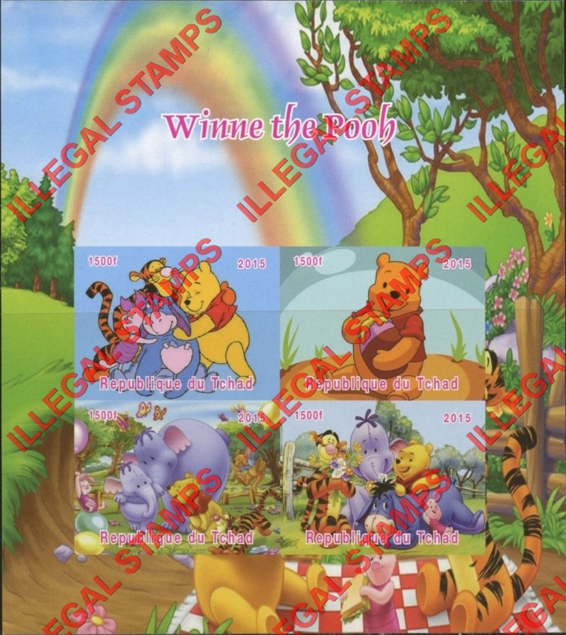 Chad 2015 Winnie the Pooh Illegal Stamps in Large Souvenir Sheet of 4
