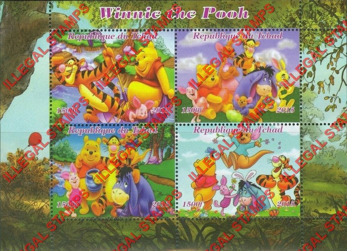 Chad 2015 Winnie the Pooh Illegal Stamps in Souvenir Sheet of 4