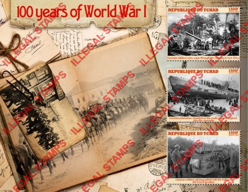 Chad 2015 World War I Illegal Stamps in Souvenir Sheet of 3