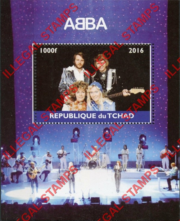 Chad 2016 ABBA Rock Band Illegal Stamps in Souvenir Sheet of 1