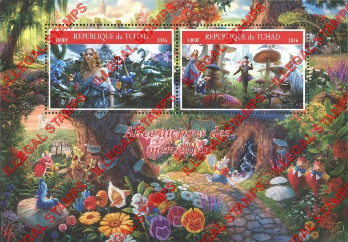 Chad 2016 Alice in Wonderland Illegal Stamps in Souvenir Sheet of 2