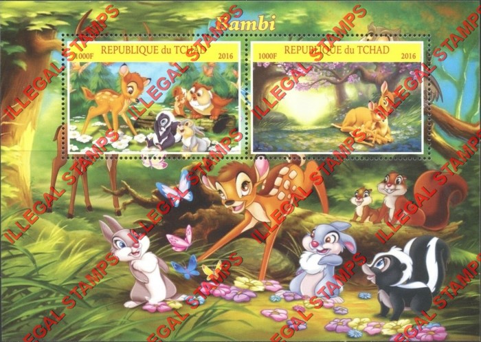 Chad 2016 Bambi Illegal Stamps in Souvenir Sheet of 2