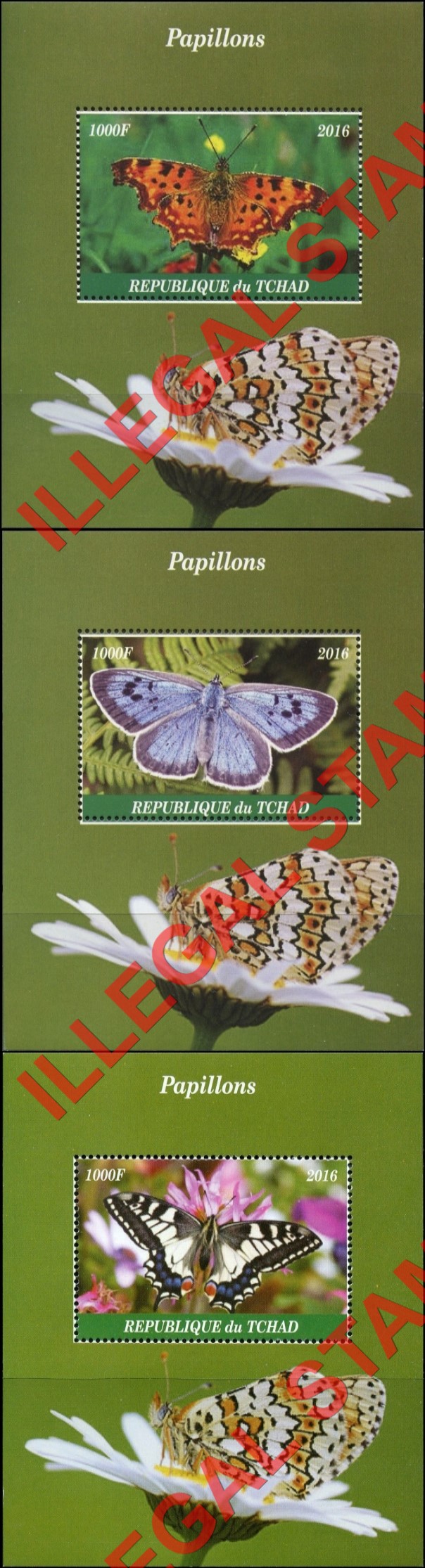 Chad 2016 Butterflies Illegal Stamps in Souvenir Sheets of 1