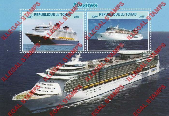 Chad 2016 Cruise Ships Illegal Stamps in Souvenir Sheet of 2