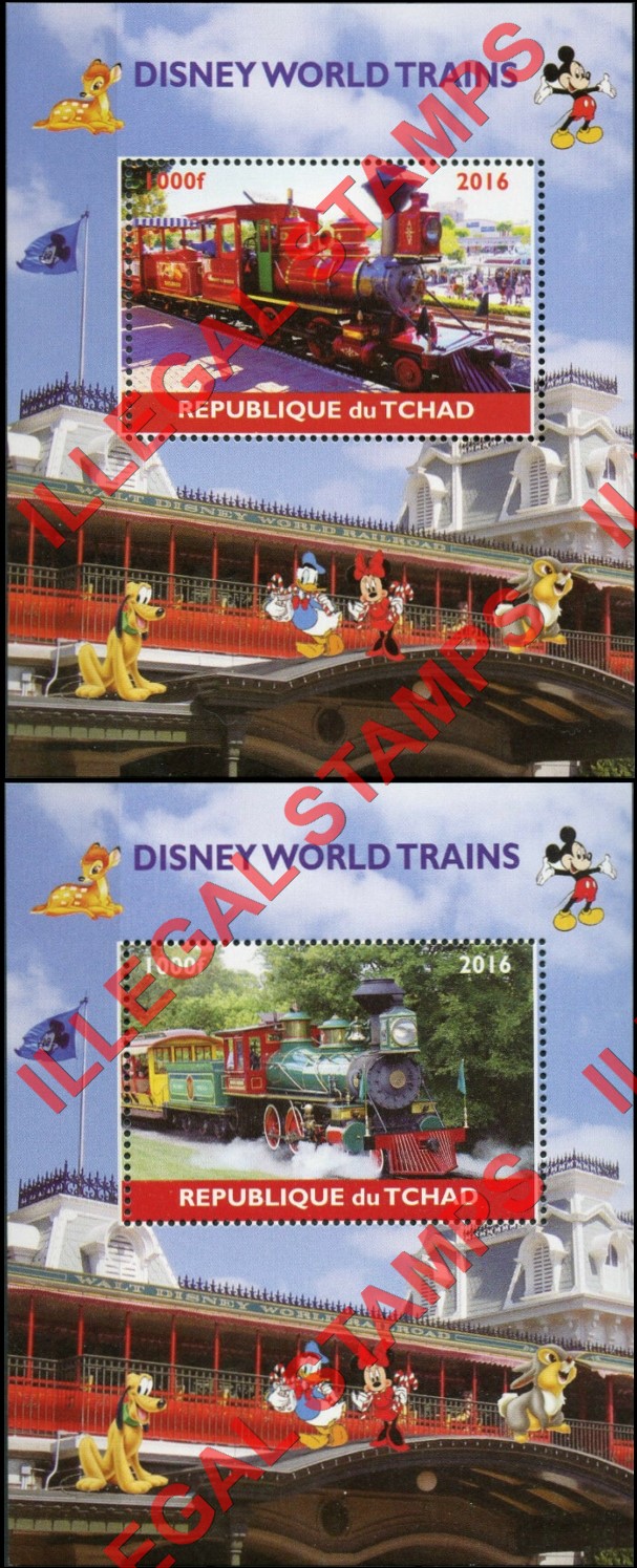 Chad 2016 Disneyworld Trains Illegal Stamps in Souvenir Sheets of 1