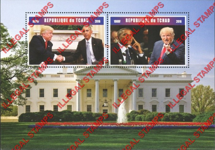 Chad 2016 Donald Trump and Barrack Obama Illegal Stamps in Souvenir Sheet of 2