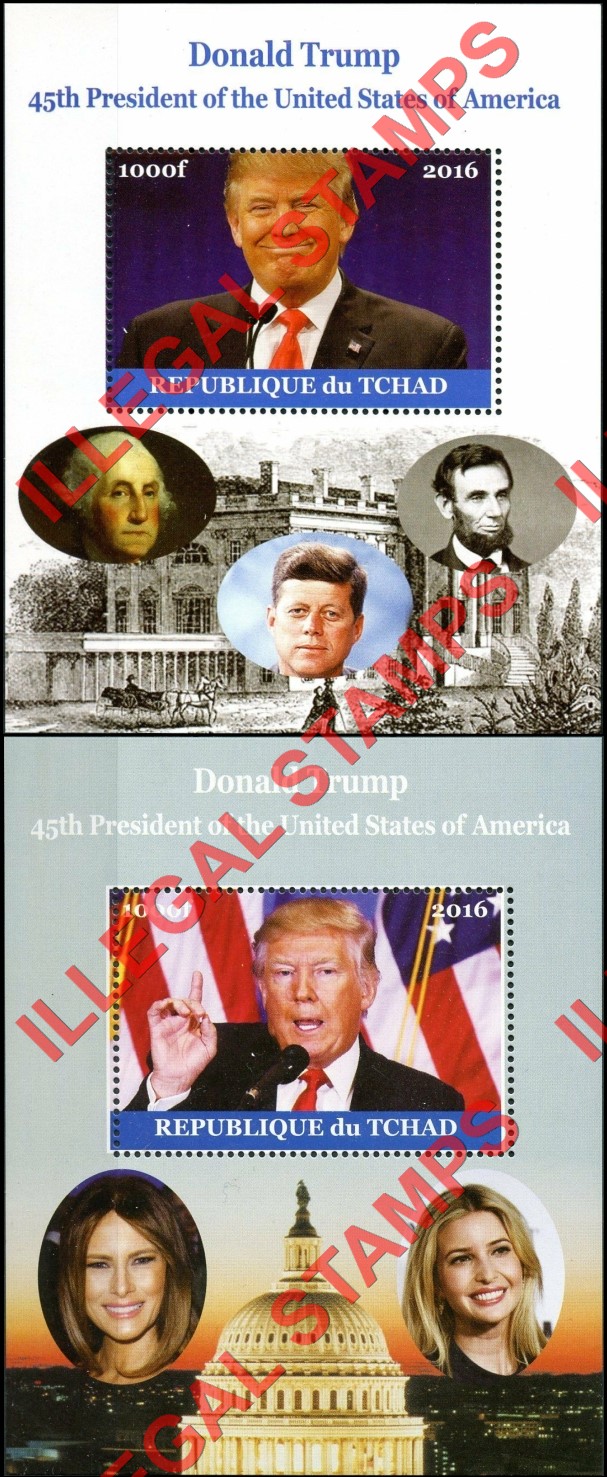 Chad 2016 Donald Trump Illegal Stamps in Souvenir Sheets of 1 (Part 1)