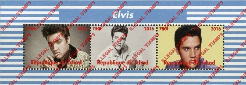 Chad 2016 Elvis Presley Illegal Stamps in Souvenir Sheet of 3
