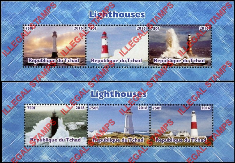Chad 2016 Lighthouses Illegal Stamps in Souvenir Sheets of 3
