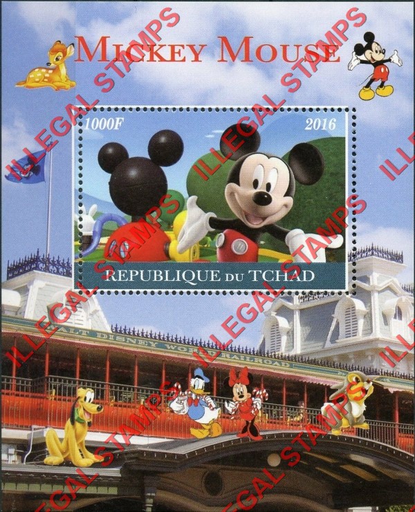 Chad 2016 Mickey Mouse Illegal Stamps in Souvenir Sheet of 1