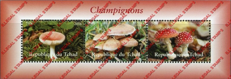 Chad 2016 Mushrooms Illegal Stamps in Souvenir Sheet of 3