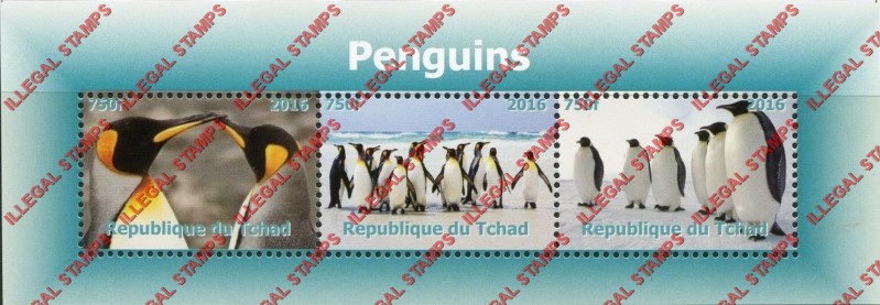 Chad 2016 Penguins Illegal Stamps in Souvenir Sheet of 3