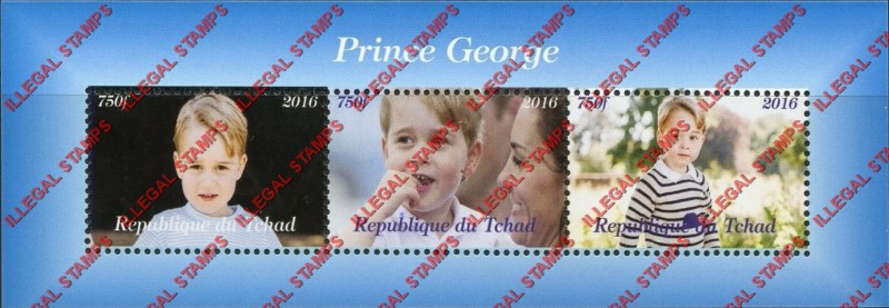 Chad 2016 Prince George Illegal Stamps in Souvenir Sheet of 3