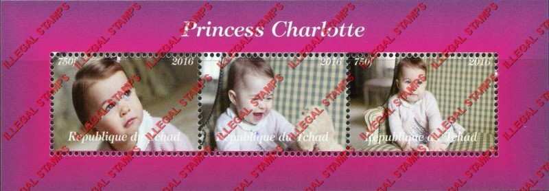 Chad 2016 Princess Charlotte Illegal Stamps in Souvenir Sheet of 3